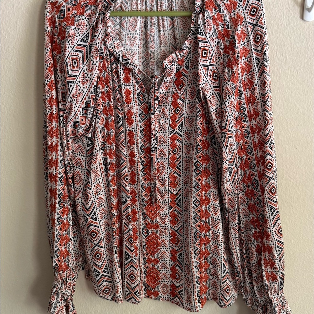 Chic Orange Patterned Women's Blouse